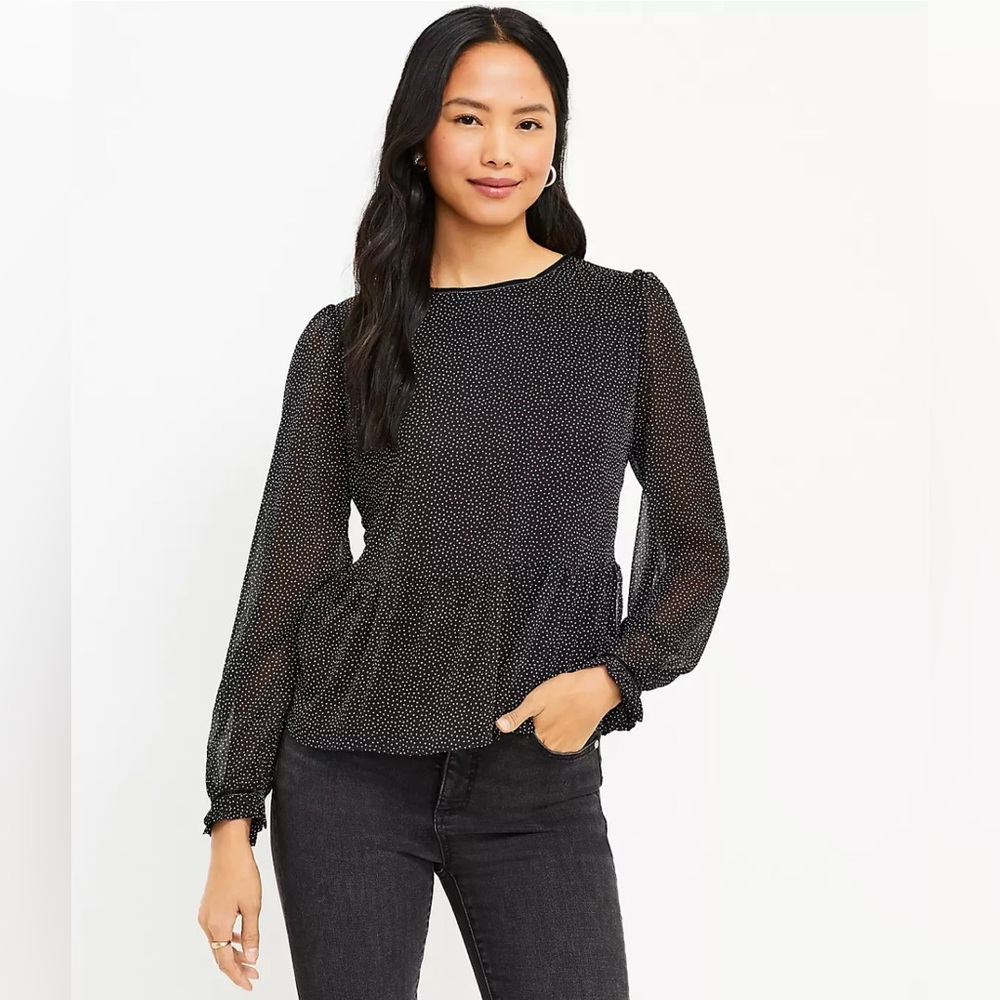 4️⃣for2️⃣0️⃣! LOFT Black and White Blouse Velvet Trim